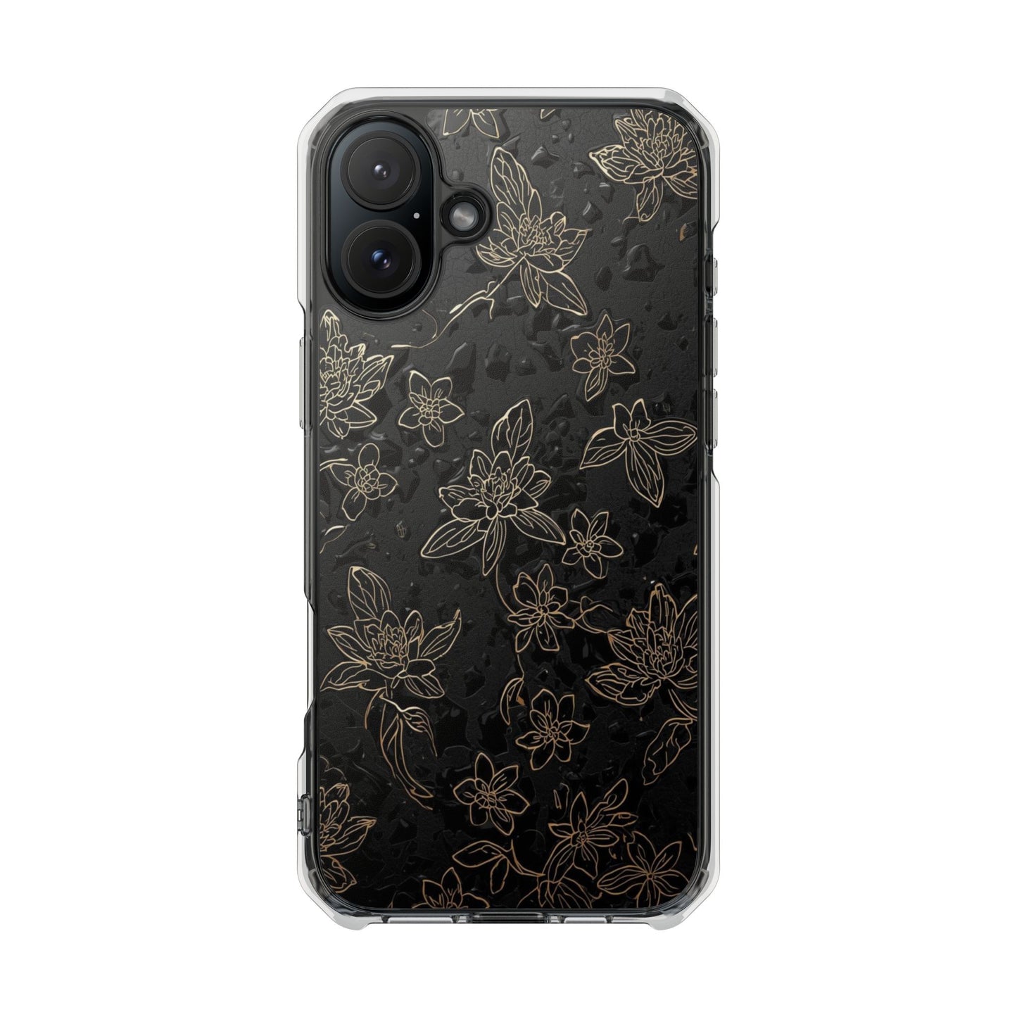 Clear Magnetic Impact Phone Case — Subtle Gold Floral Design