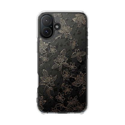 Clear Magnetic Impact Phone Case — Subtle Gold Floral Design
