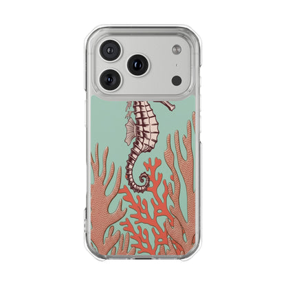 Clear Magnetic Phone Case — Seahorse & Coral Ocean Design