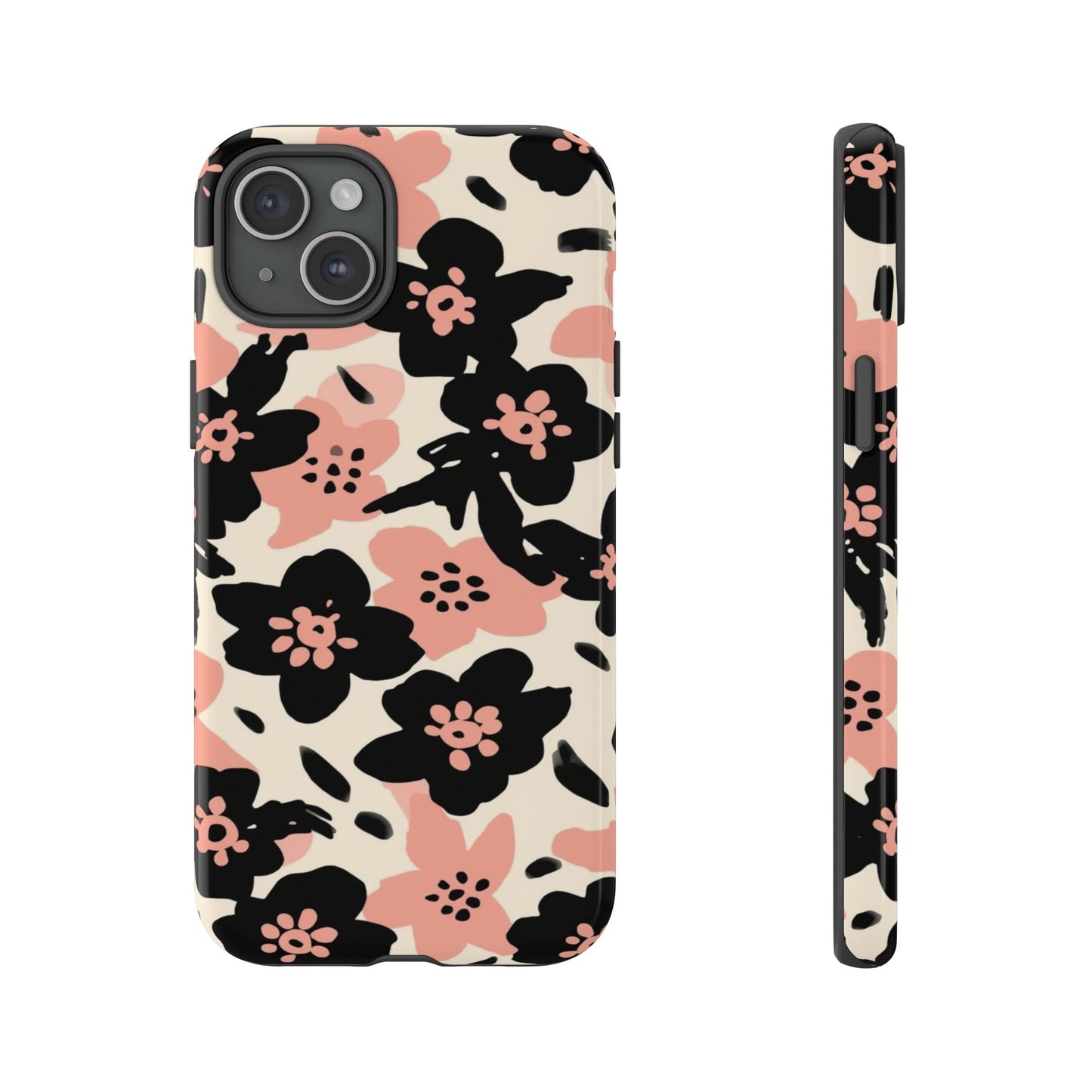 Floral Phone Case — Pink & Black Retro Blossom Protective Cover