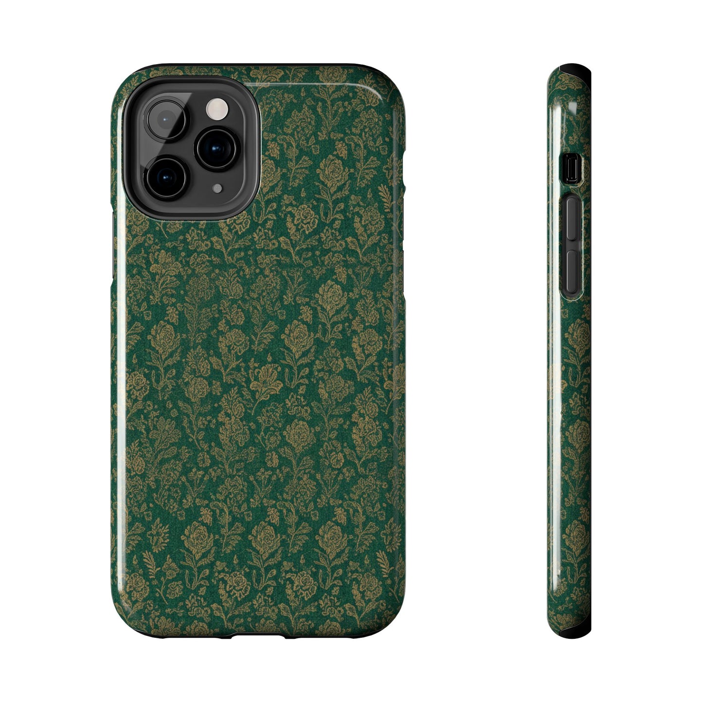 Vintage Floral Tough Phone Case — Green Damask Protective Cover