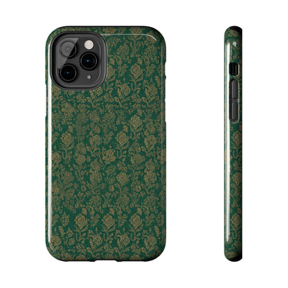Vintage Floral Tough Phone Case — Green Damask Protective Cover