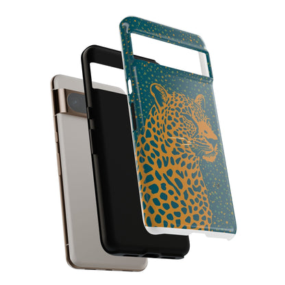 Leopard Spotlight Phone Case — Teal Gold Animal Print Protective Cover