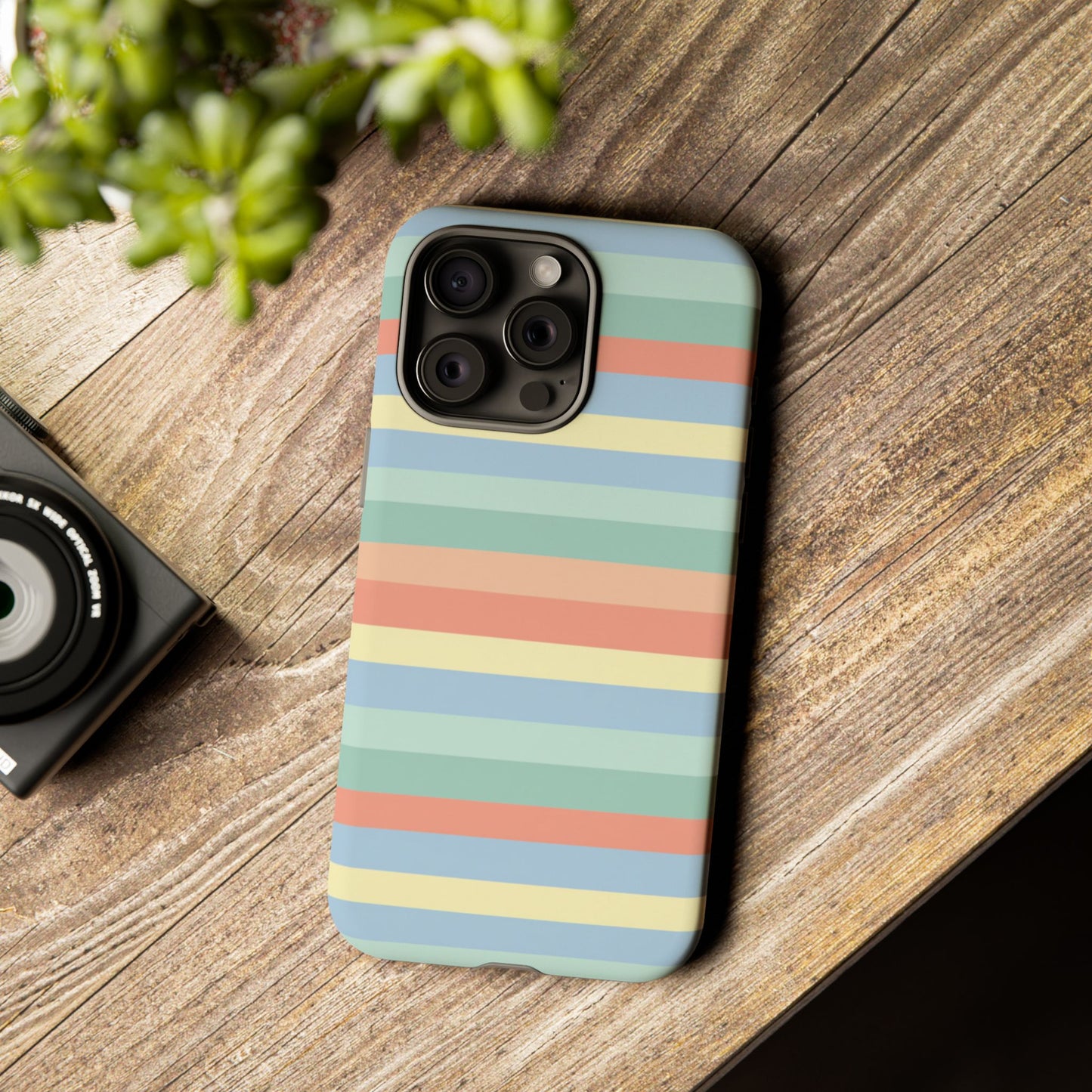 Pastel Striped Phone Case — Retro Horizontal Multi-Color Tough Case