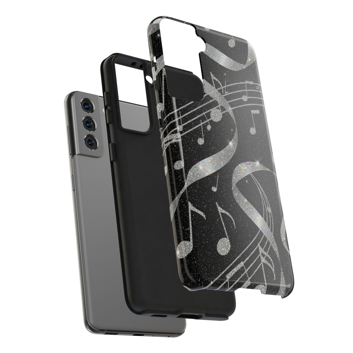 Musical Notes Tough Phone Case – Glitter Black Musician Phone Cover