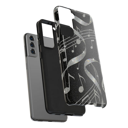 Musical Notes Tough Phone Case – Glitter Black Musician Phone Cover