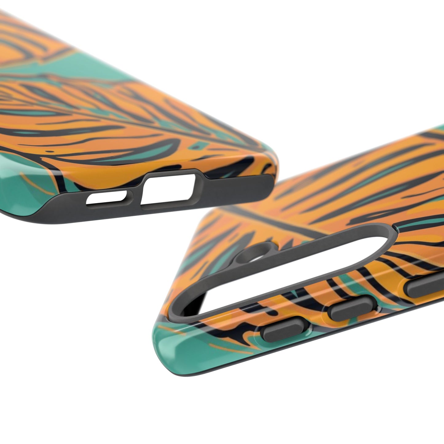 Tropical Leaf Tough Phone Case — Orange Monstera Design on Teal