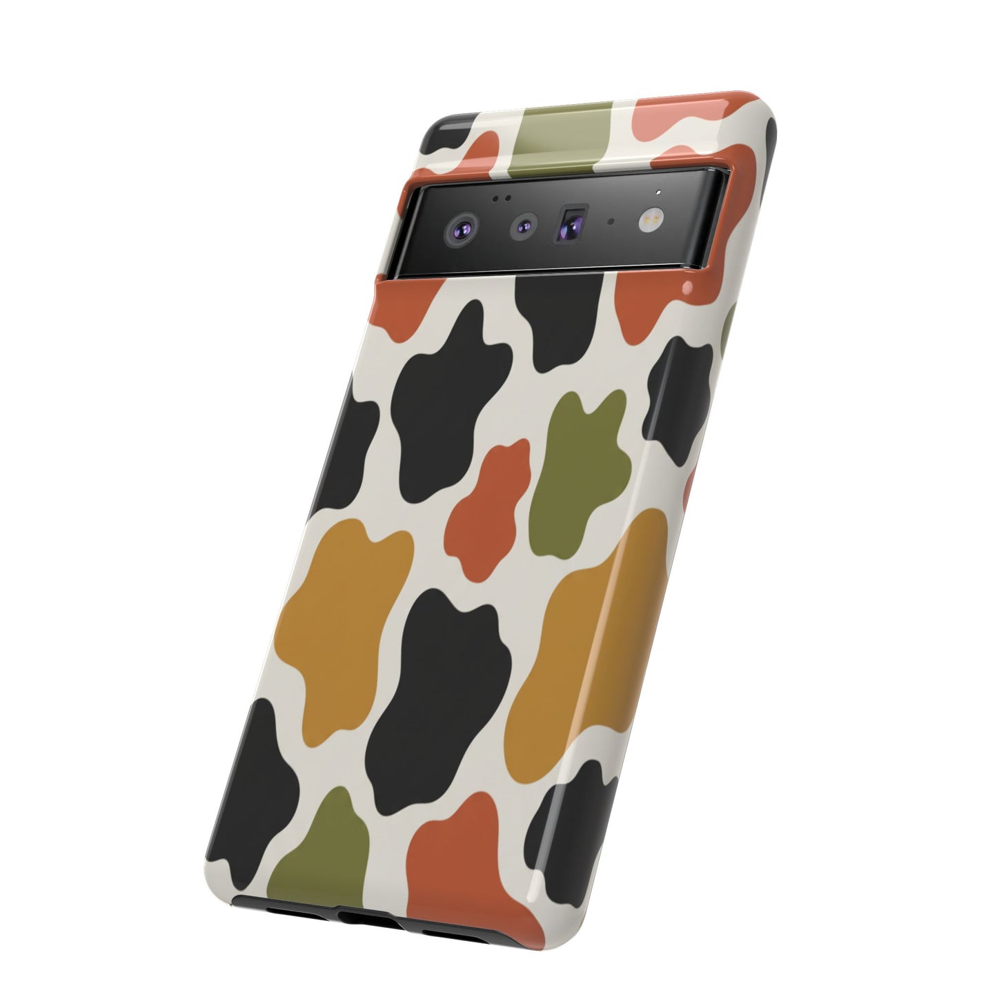 Camouflage Pattern Tough Phone Case – Retro Olive, Rust & Mustard Protective Cover