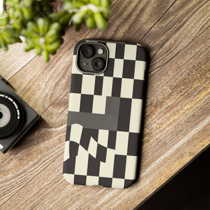 Checkerboard Wave Phone Case — Black & Cream Graphic Tough Case
