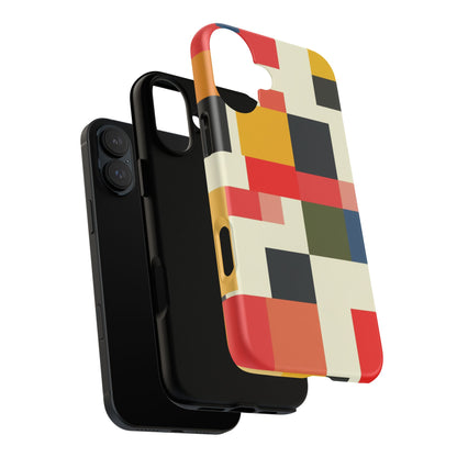 Abstract Color Block Tough Phone Case — Retro Geometric Protective Cover
