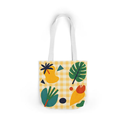 Tote Bag — Sunny Tropical Gingham Canvas Tote with Leaf & Abstract Print