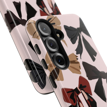Bow Pattern Phone Case - Pink, Brown & Black Bows Protective Cover