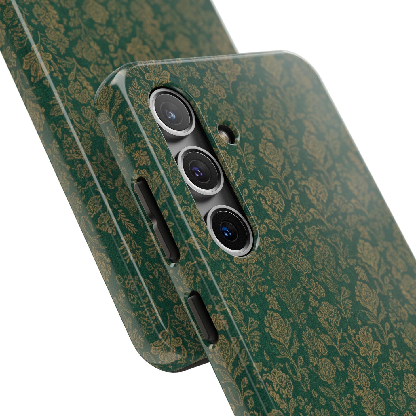 Vintage Floral Tough Phone Case — Green Damask Protective Cover