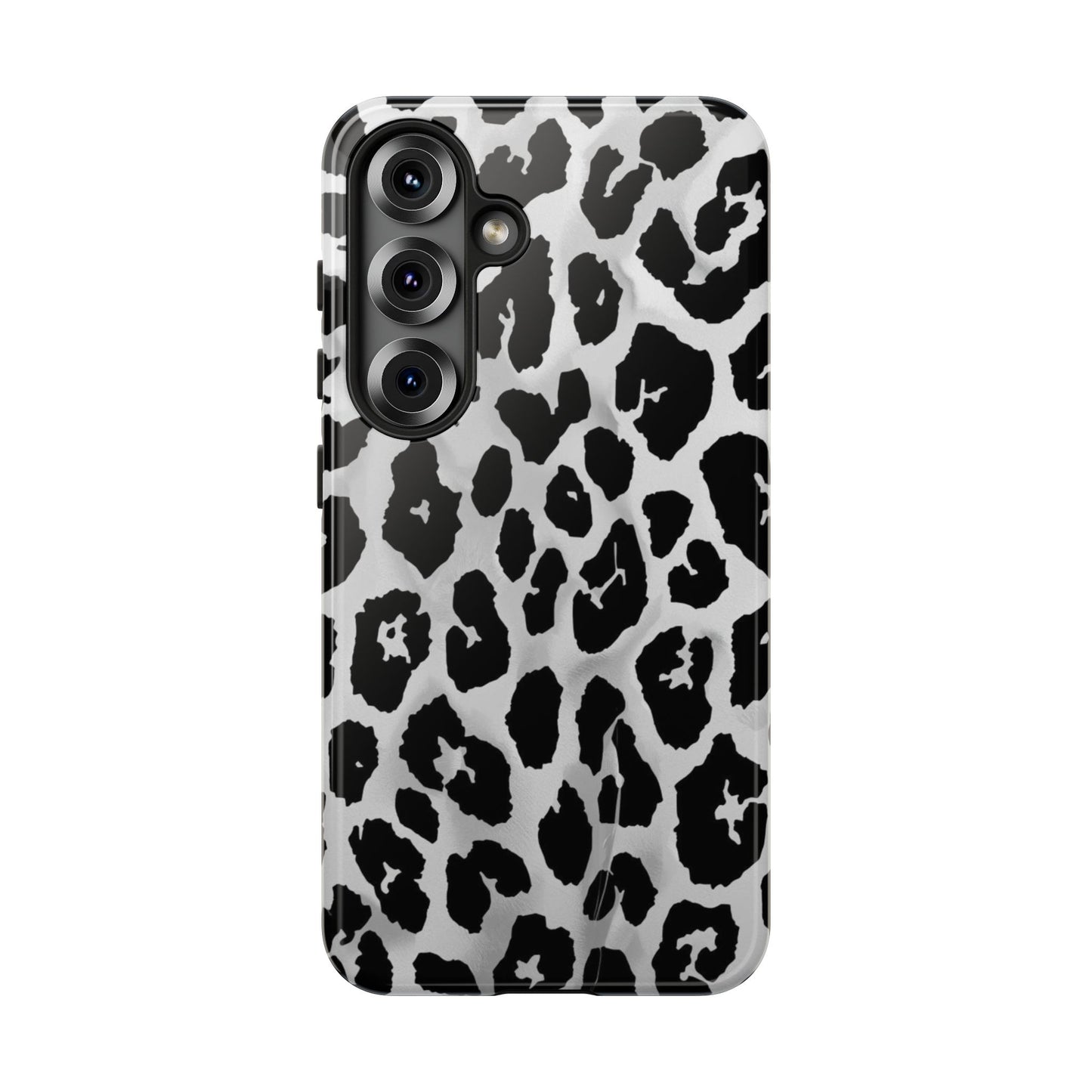 Leopard Print Tough Phone Case – Black & White Animal Pattern Protective Cover