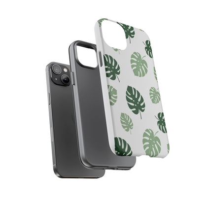Monstera Leaf Tough Phone Case – Tropical Green Palm Pattern Protective Cover