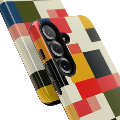 Abstract Color Block Tough Phone Case — Retro Geometric Protective Cover