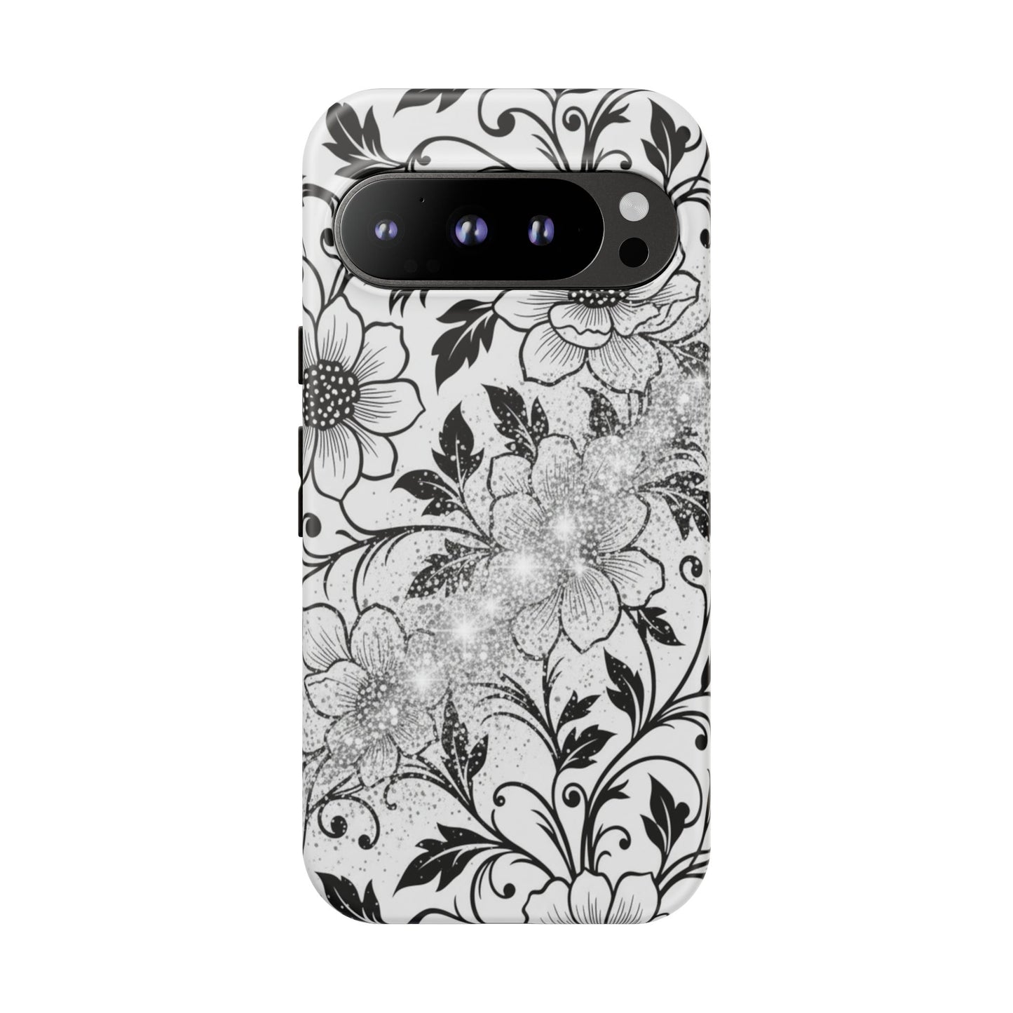 Floral Lace Phone Case — Black & White Vintage Flower Protective Case