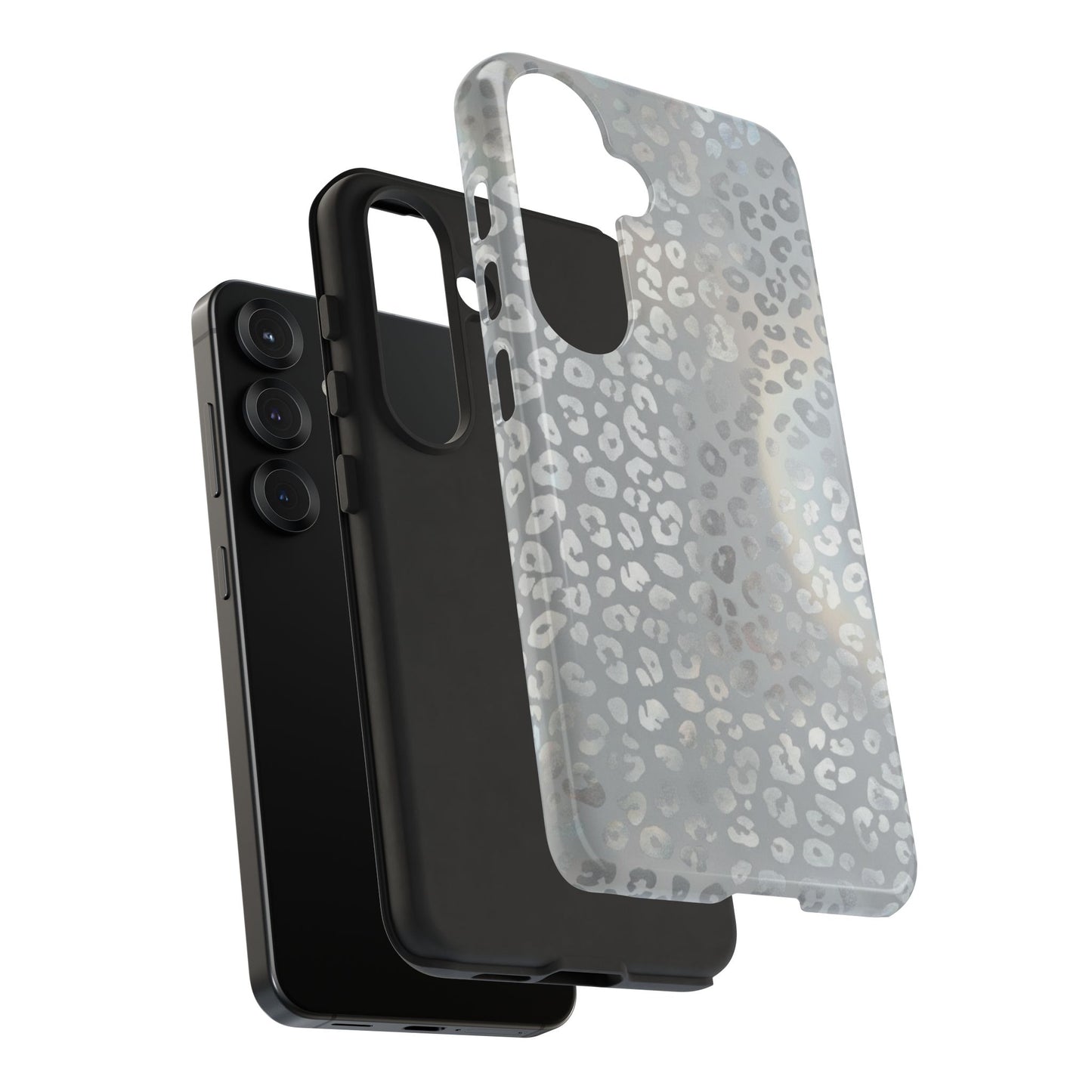 Grey Leopard Print Tough Phone Case — Durable Protective iPhone Cover