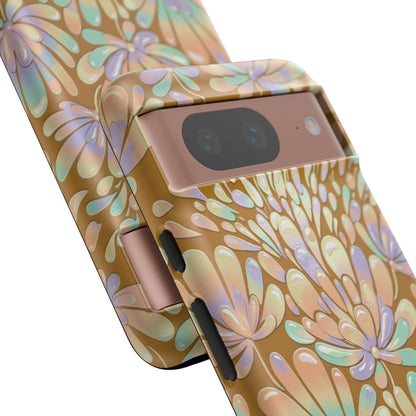 Floral Burst Tough Phone Case – Gold Pastel Botanical Protection