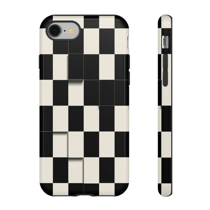 Checkerboard Tough Phone Case — Classic Black & Cream Grid Protective Cover