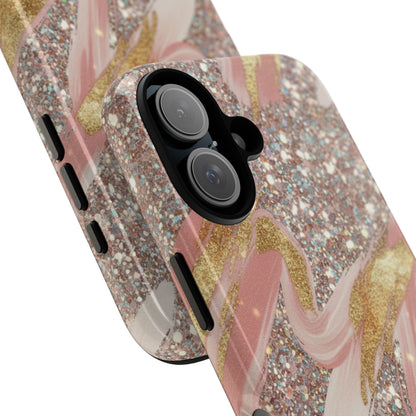 Glitter Blush Marble Phone Case — Pink Gold Swirl Tough Case