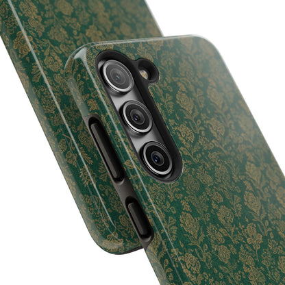 Vintage Floral Tough Phone Case — Green Damask Protective Cover