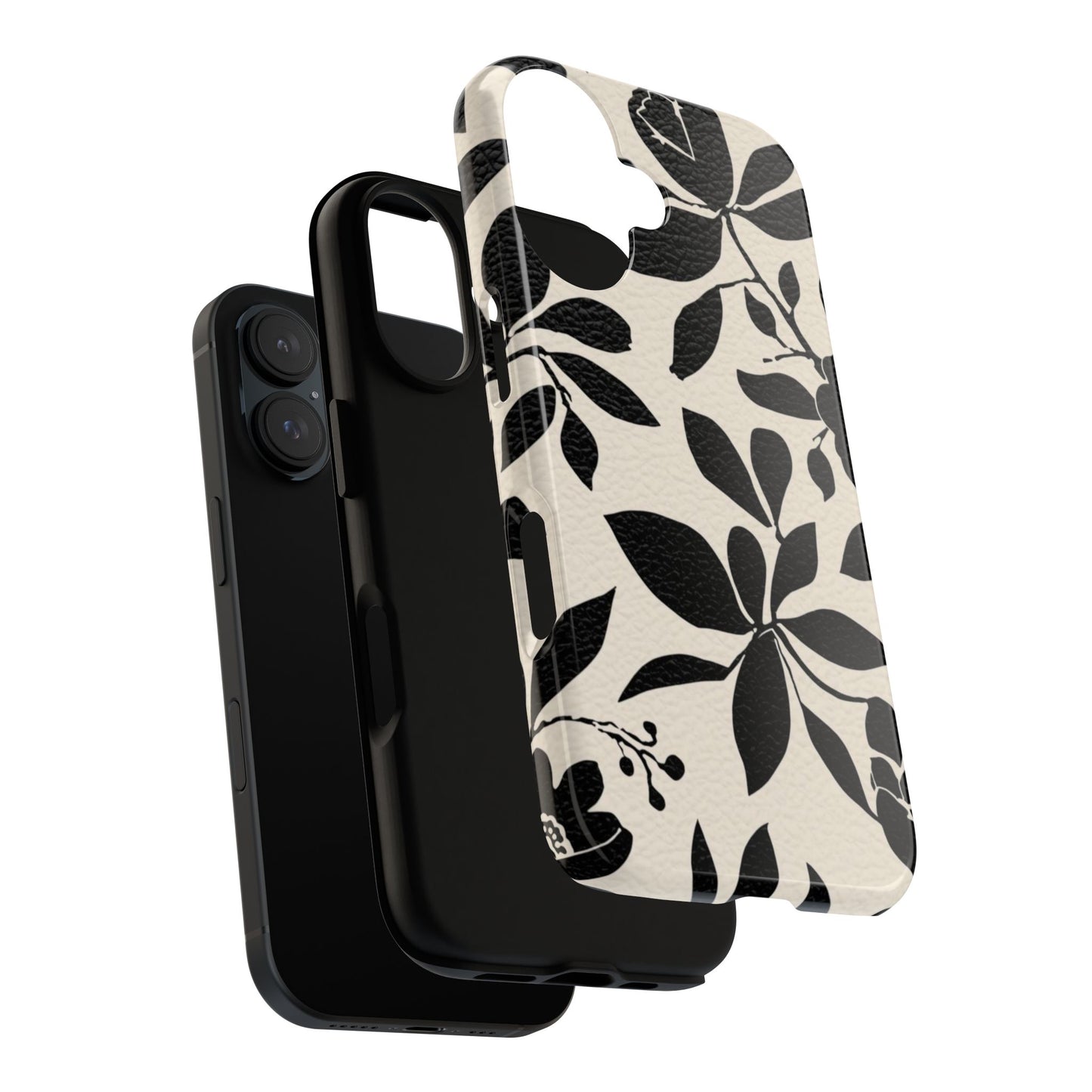 Black Floral Pattern Phone Case — Monochrome Botanical Tough Case