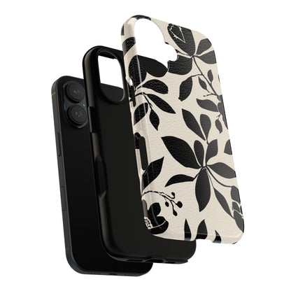 Black Floral Pattern Phone Case — Monochrome Botanical Tough Case