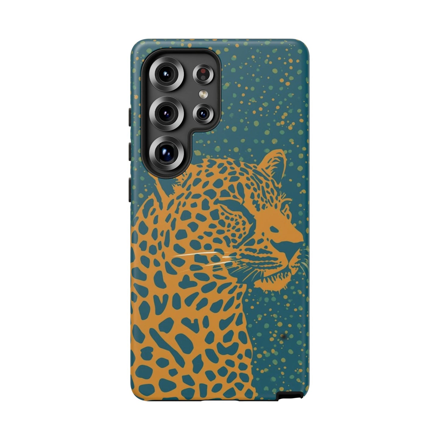 Leopard Print Tough Phone Case — Gold Panther on Teal, Protective iPhone Cover