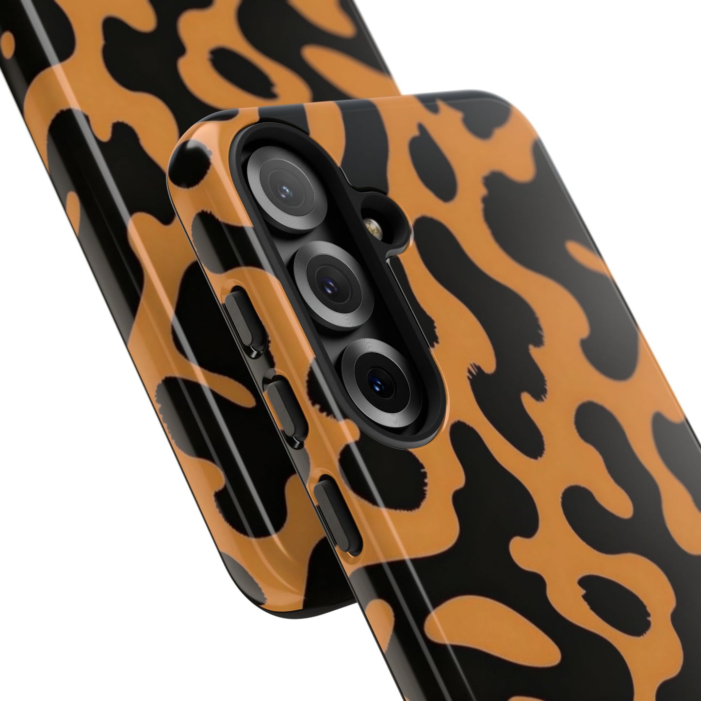Leopard Print Phone Case — Orange & Black Tough Pattern Protective Cover