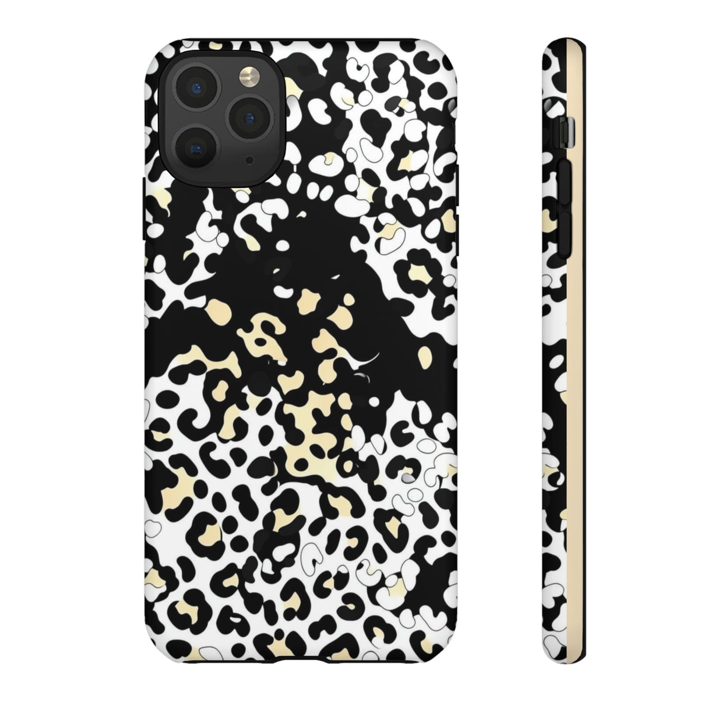 Leopard Splash Tough Phone Case — Black & Cream Animal Print Protective Cover