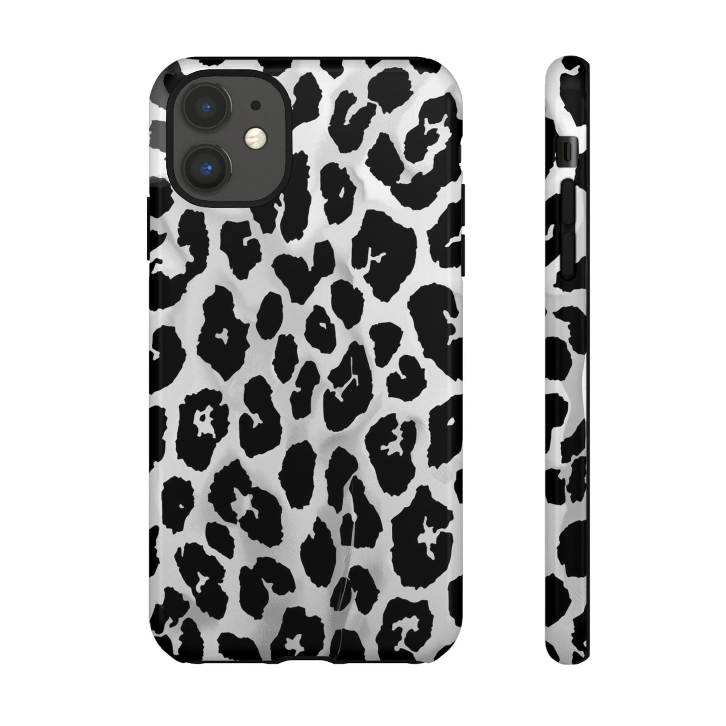 Leopard Print Tough Phone Case – Black & White Animal Pattern Protective Cover