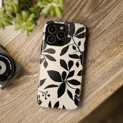Black Floral Pattern Phone Case — Monochrome Botanical Tough Case