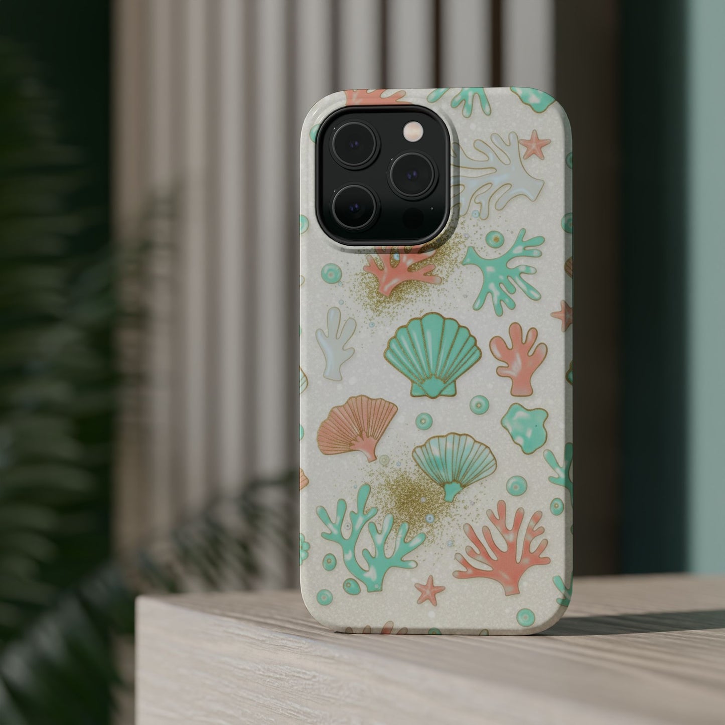 Sea Shells Magnetic Impact Phone Case — Pastel Coral & Teal Beach Design
