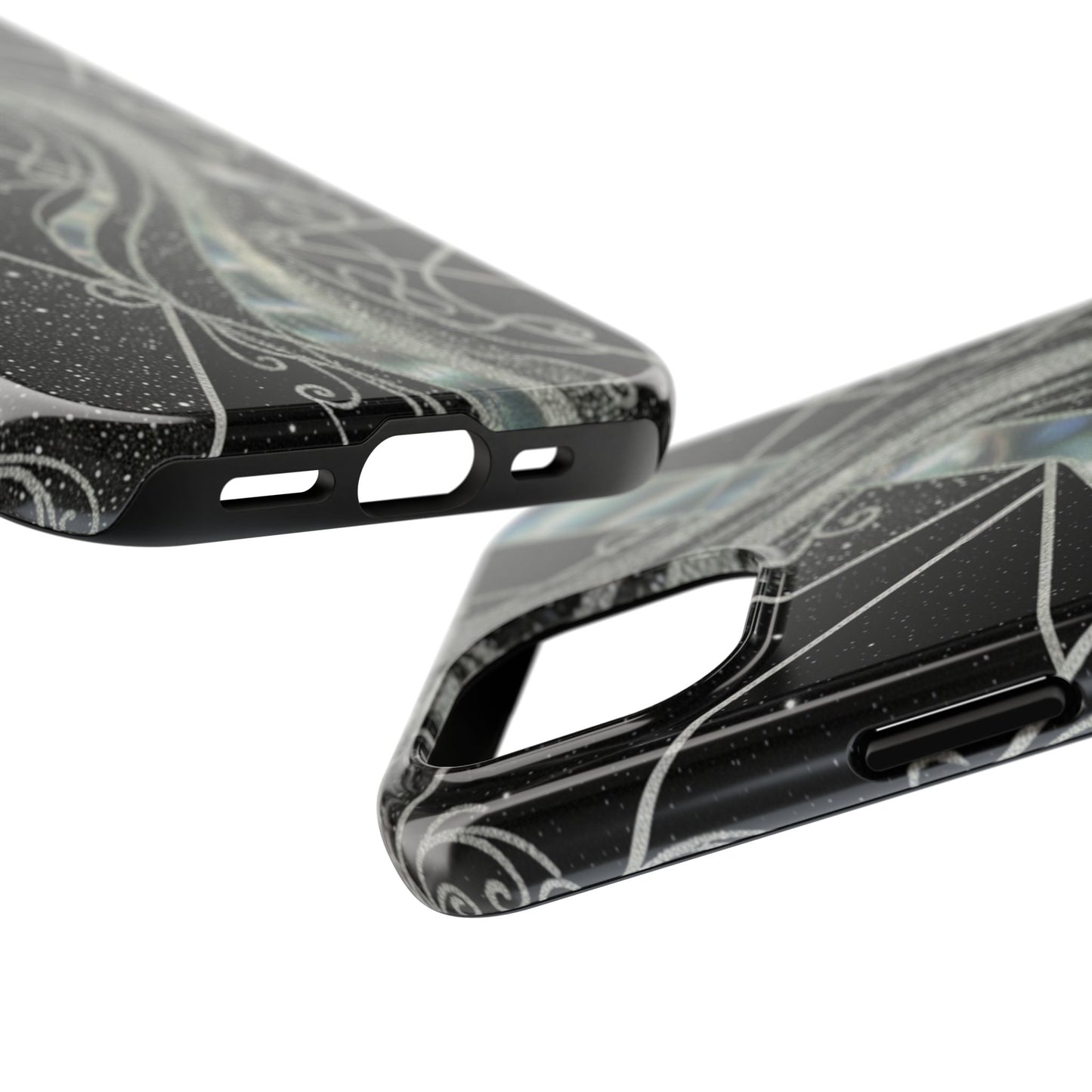 Geometry Tough Phone Case — Iridescent Ribbon on Black Celestial Background