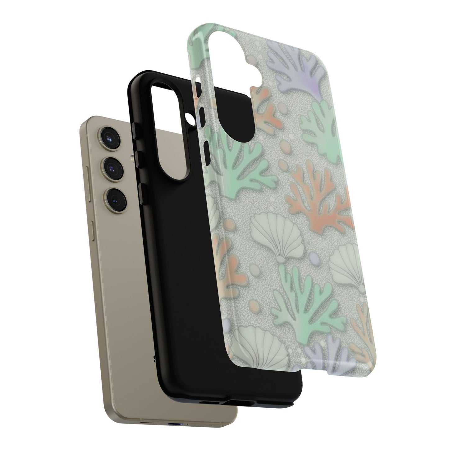 Pastel Coral Reef Tough Phone Case – Sea Shell & Coral Pattern Durable Protector