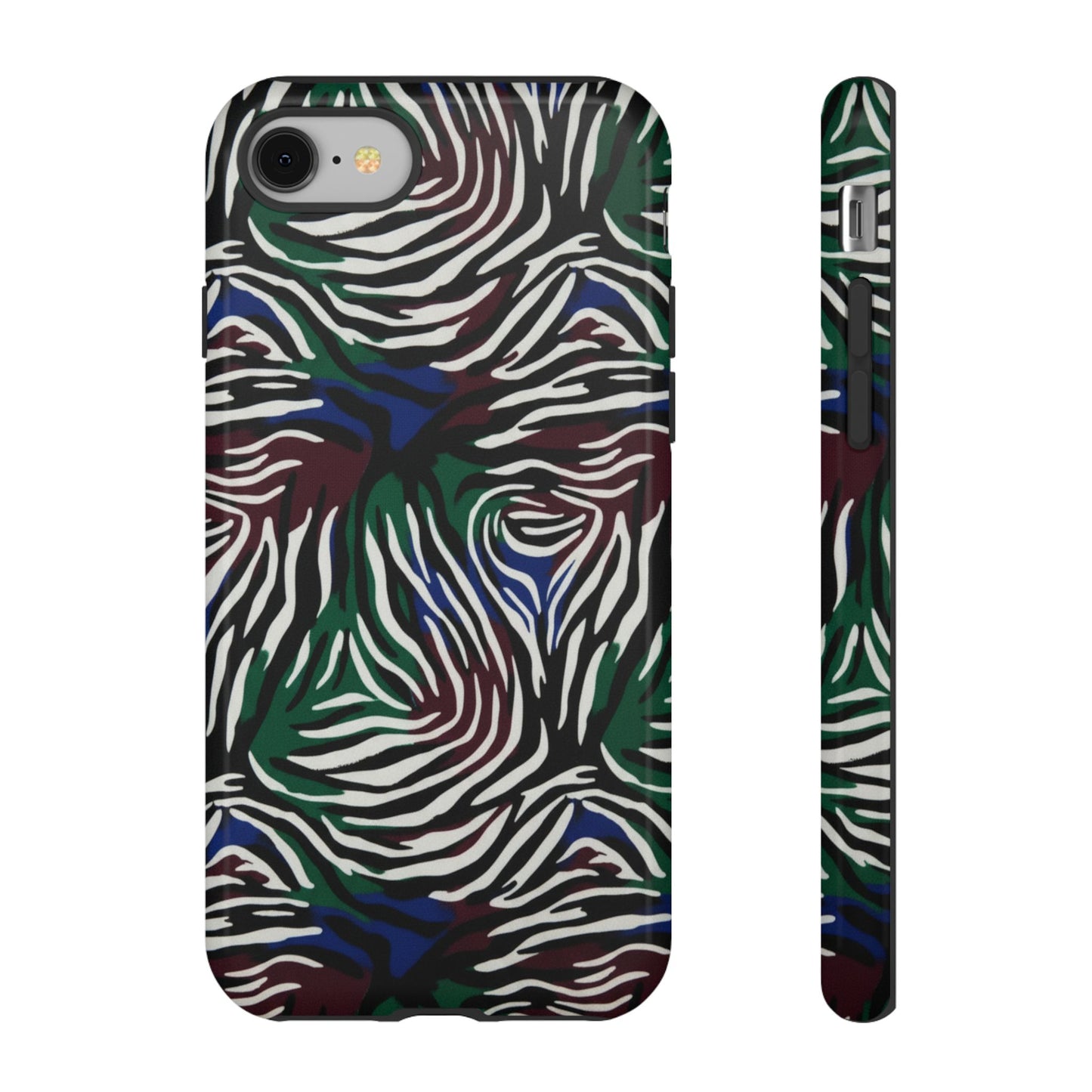 Zebra Camo Tough Phone Case – Green & Blue Animal Print Protective Cover