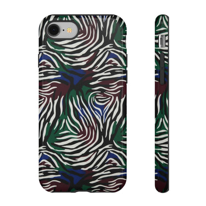 Zebra Camo Tough Phone Case – Green & Blue Animal Print Protective Cover