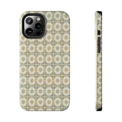 Daisy Tile Tough Phone Case — Retro Floral Protective Phone Cover
