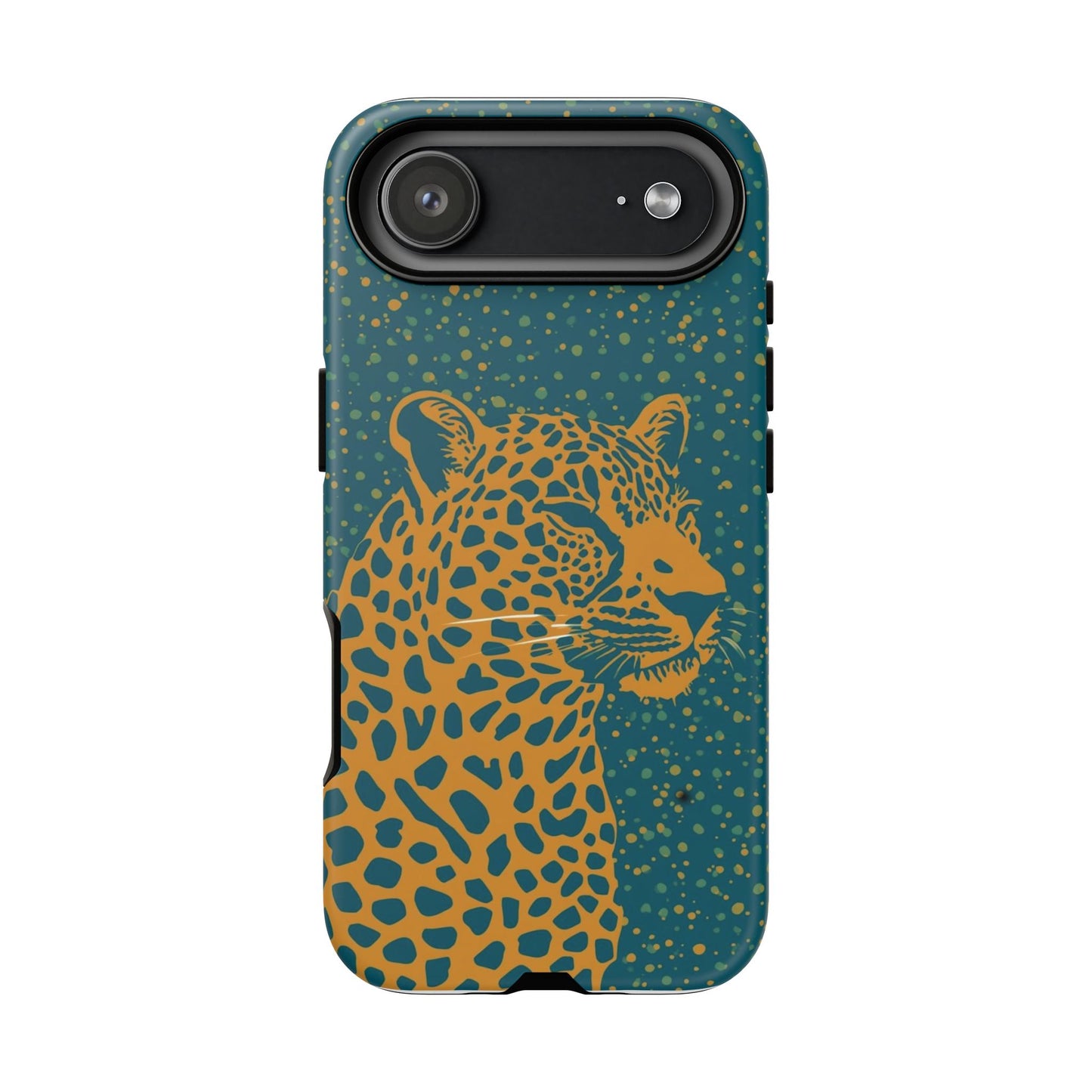 Leopard Spotlight Phone Case — Teal Gold Animal Print Protective Cover