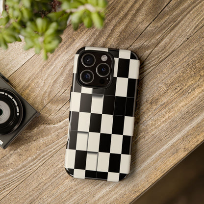 Checkerboard Tough Phone Case — Classic Black & Cream Grid Protective Cover