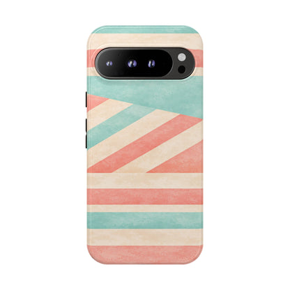 Pastel Stripes Tough Phone Case – Retro Coral & Teal Protective Cover