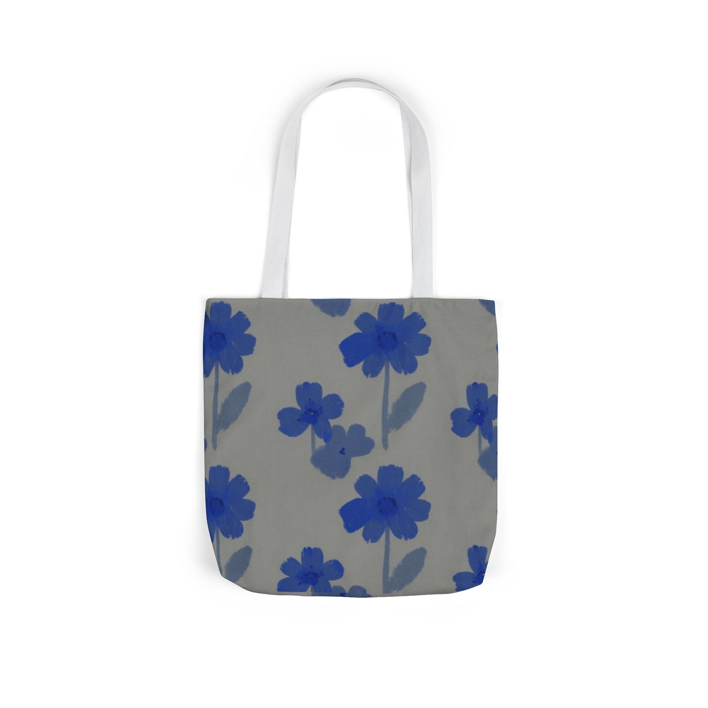 Blue Floral Canvas Tote Bag — Painted Blossoms, Everyday Market Bag