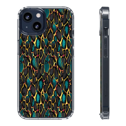 Teal Gold Leopard Clear Phone Case