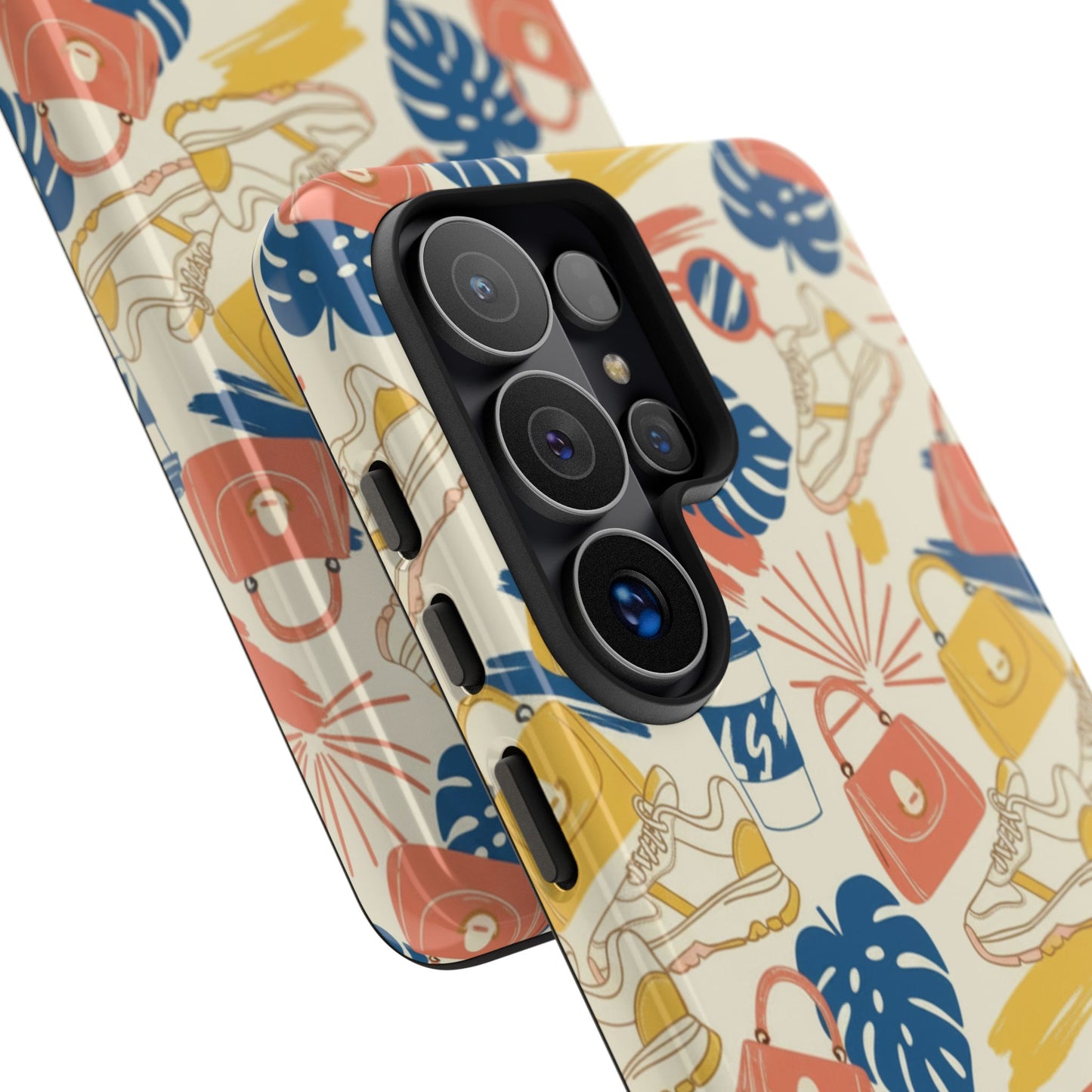 Tough Cases: Retro Summer Pattern Phone Case – Sunglasses, Sneakers & Tropical Leaves