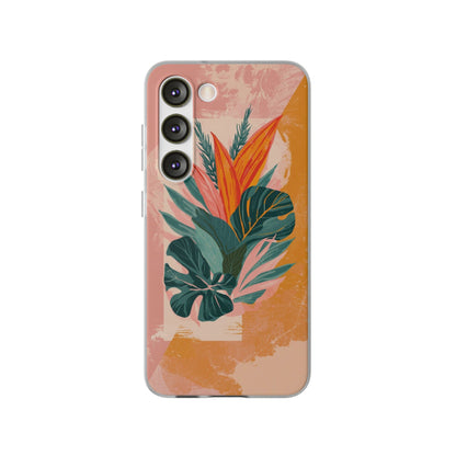 Tropical Botanical Phone Case — Pink & Orange Floral Flexi Case