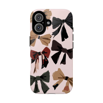 Bow Pattern Phone Case - Pink, Brown & Black Bows Protective Cover