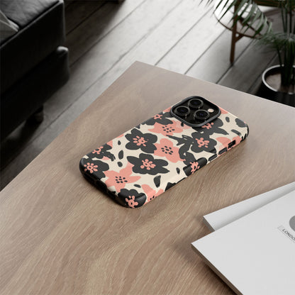 Floral Phone Case — Pink & Black Retro Blossom Protective Cover