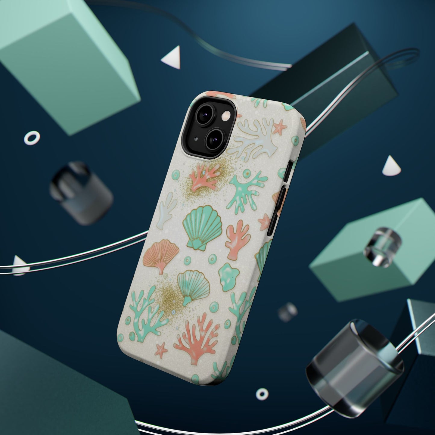 Sea Shells Magnetic Impact Phone Case — Pastel Coral & Teal Beach Design