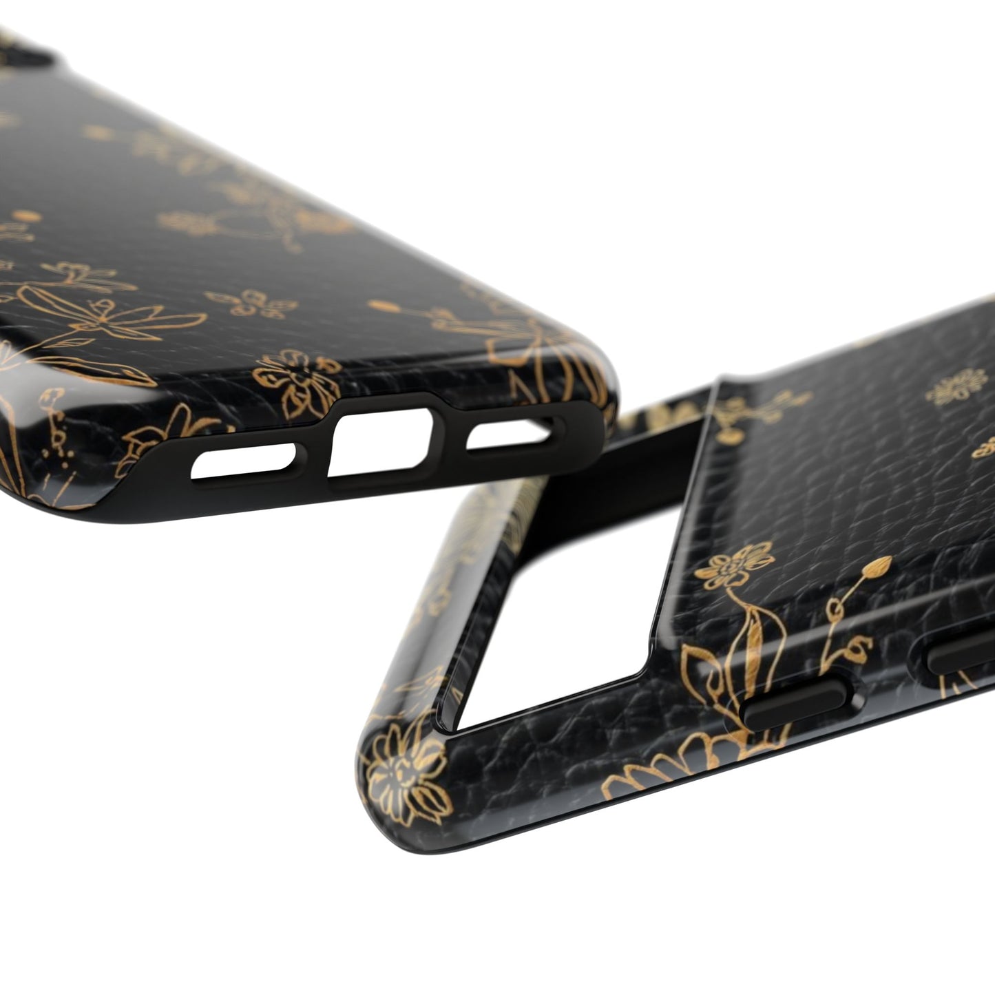Floral Gold Foil Leather Texture Tough Phone Case